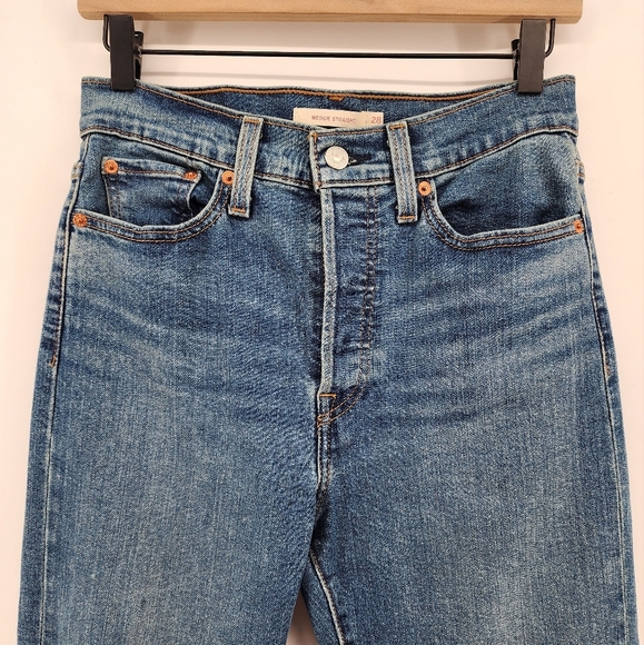 Levis Blue Wedgie Straight Raw Hem Button Fly Jeans Size 28 - Picture 3 of 10